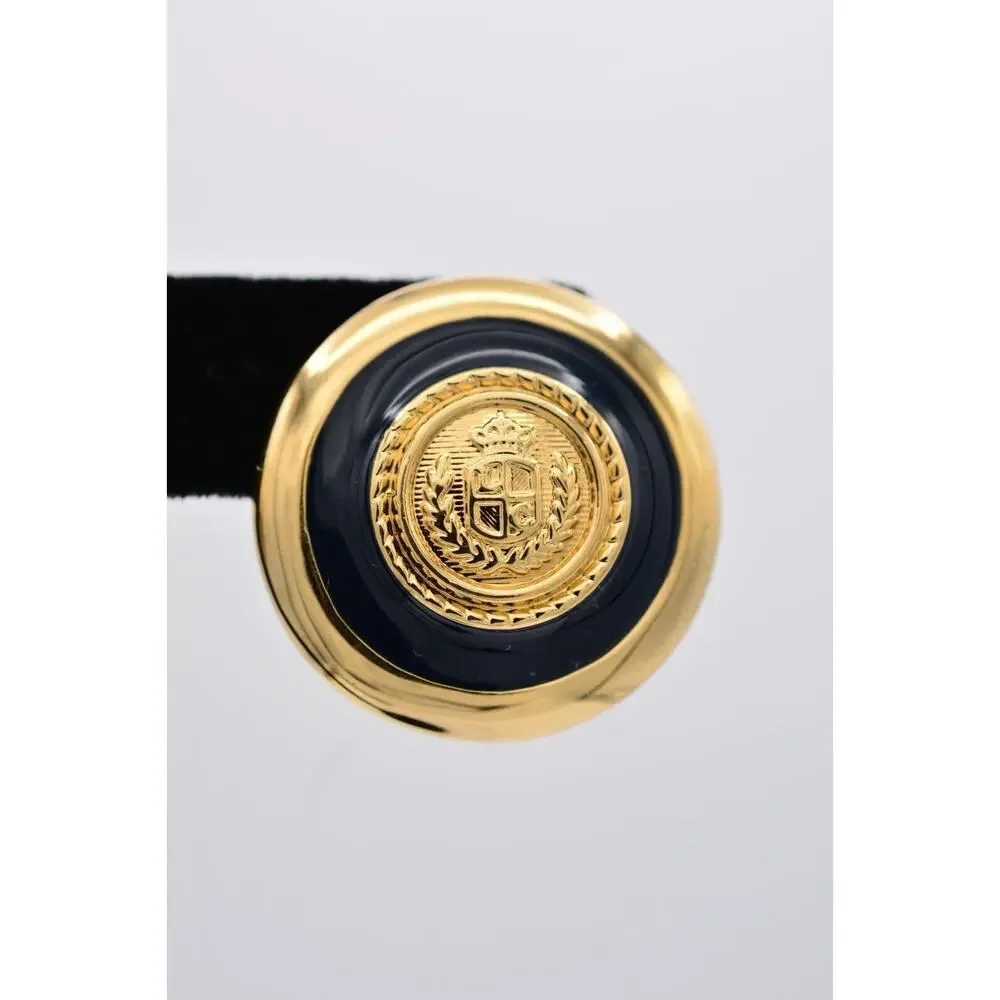 Liz Claiborne Vintage Earrings Gold Coin Chunky Black Logo LCI Signed 90s 9L